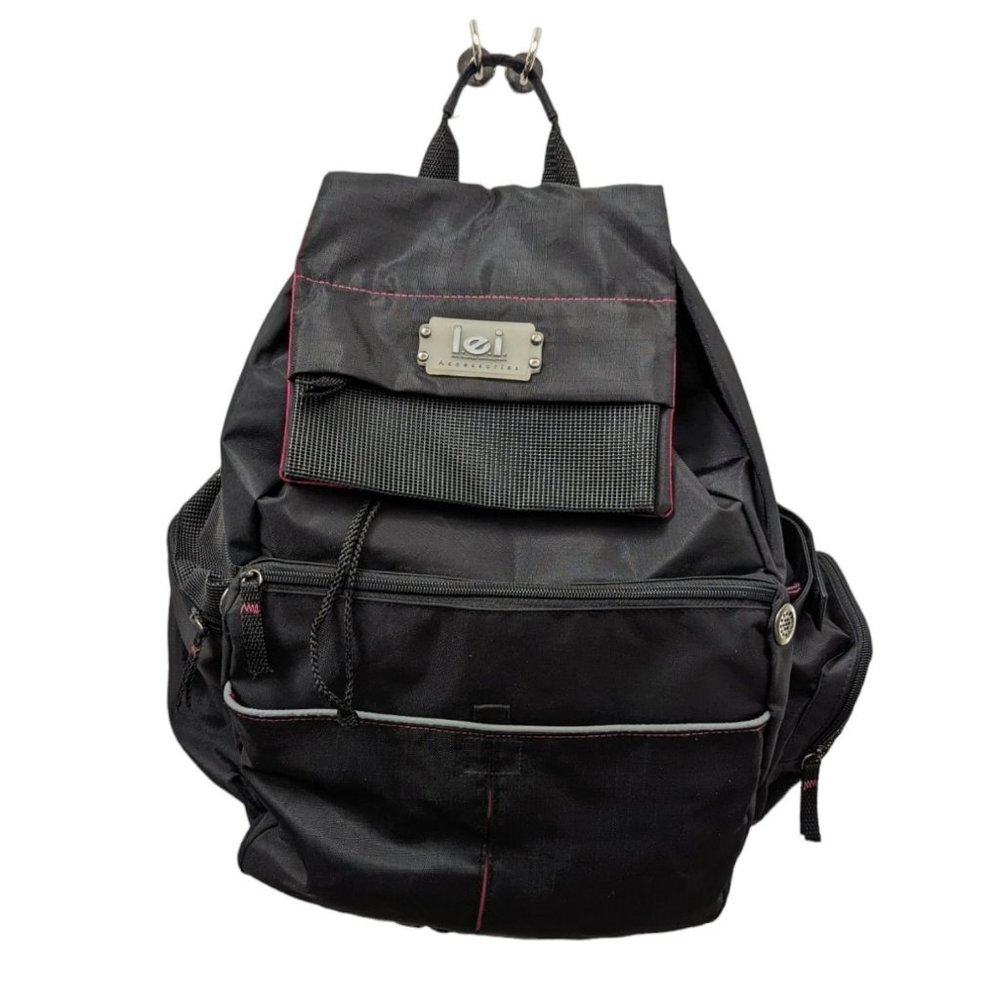 Vintage 1990s Y2K Black LEI Drawstring Backpack Knapsack School Bag